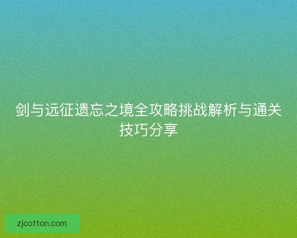 剑与远征遗忘之境全攻略挑战解析与通关技巧分享
