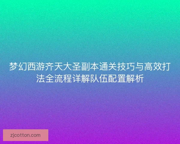 梦幻西游齐天大圣副本通关技巧与高效打法全流程详解队伍配置解析