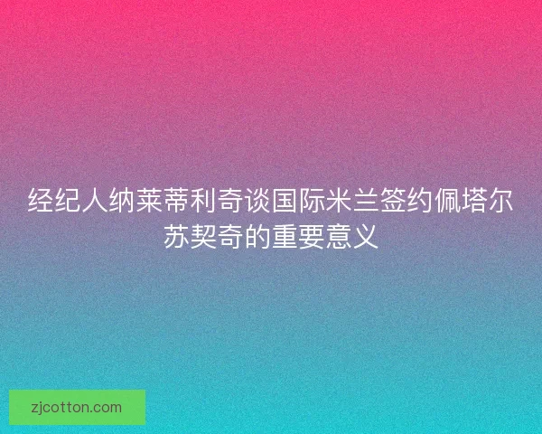 经纪人纳莱蒂利奇谈国际米兰签约佩塔尔苏契奇的重要意义